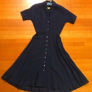 Vintage-1950s-Henry Rosenfield-Navy Linen Dress-Small